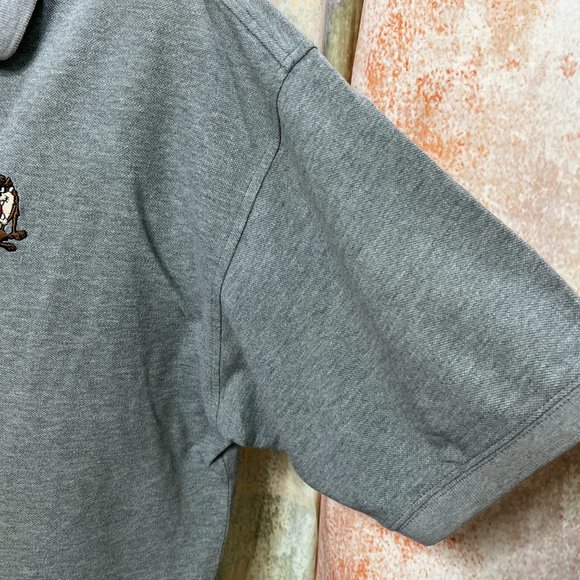 VTG📌 Warner Bros 90s Embroidered Tasmanian Devil Striped Men Polo Shirt - Picture 4 of 12